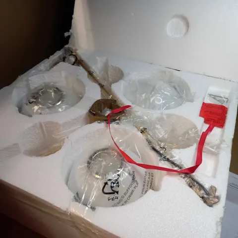 DESIGNER BOXED/PACKAGED 3 SPERE GLASS/BRASS LIGHT FITTING