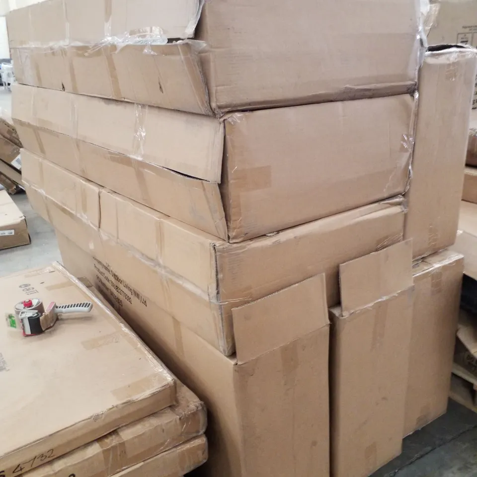 PALLET CONTAINING 7 BOX 1 OF 2 GREY 4 SEAT RATTAN CORNER SOFA PARTS, INCOMPLETE 