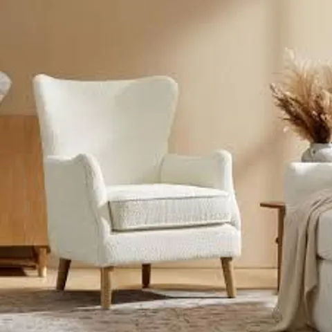 BOXED JAYDEN CREATION DORIS IVORY 28.5 IN. MODERN ARM CHAIR WITH WINGBACK BACKREST AND SOLID WOOD LEGS