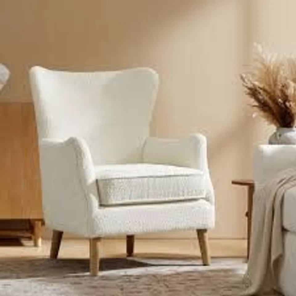 BOXED JAYDEN CREATION DORIS IVORY 28.5 IN. MODERN ARM CHAIR WITH WINGBACK BACKREST AND SOLID WOOD LEGS