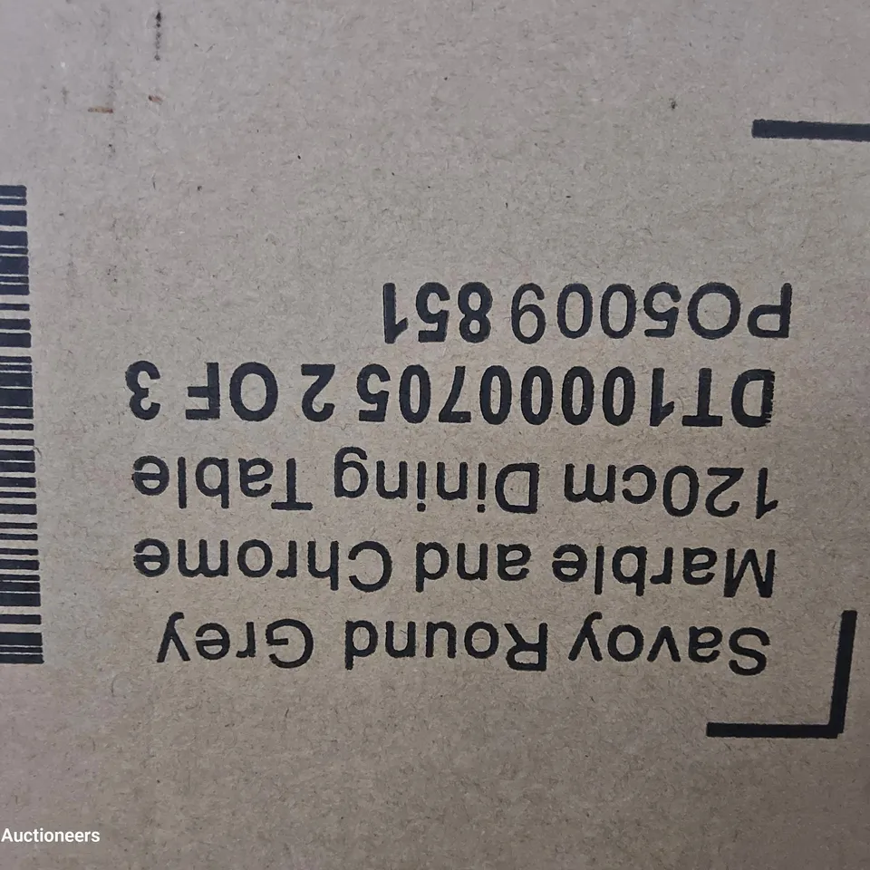 PALLET OF 8 DT705 SAVOY ROUND GREY MARBLE & CHROME 120cm DINING TABLE ( BOX 2 OF 3 ONLY)