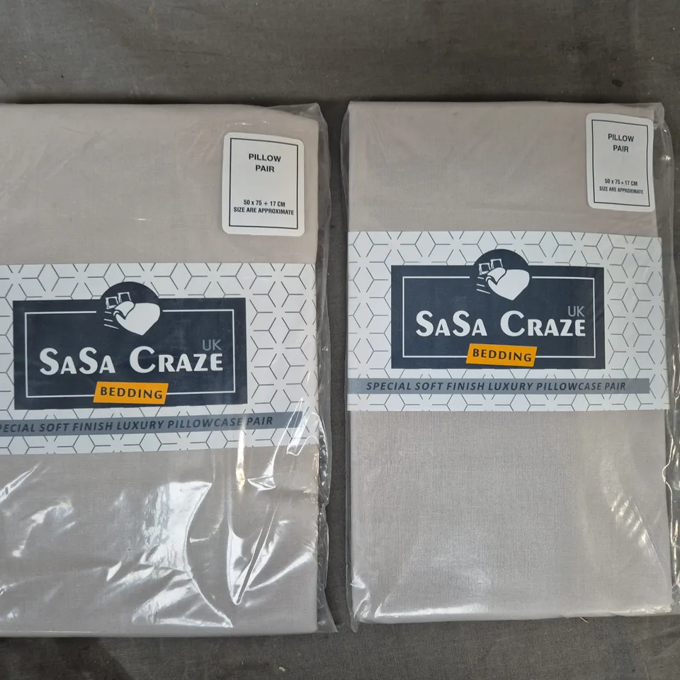 BOX OF APPROXIMATELY 10 ASSORTED SASA CRAZE PILLOWCASE PAIRS IN VARIOUS COLOURS, ETC