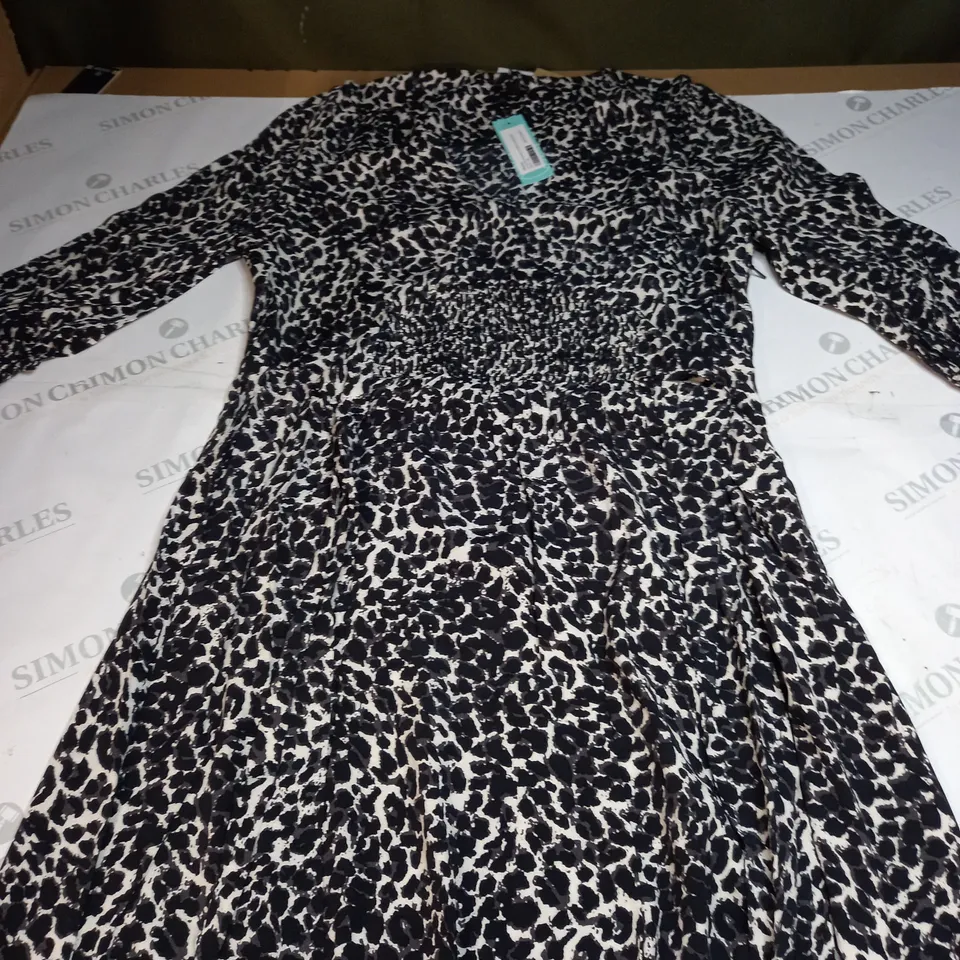 WHISTLES SHADOW LEOPARD SHIRRED MIDI DRESS SIZE 16