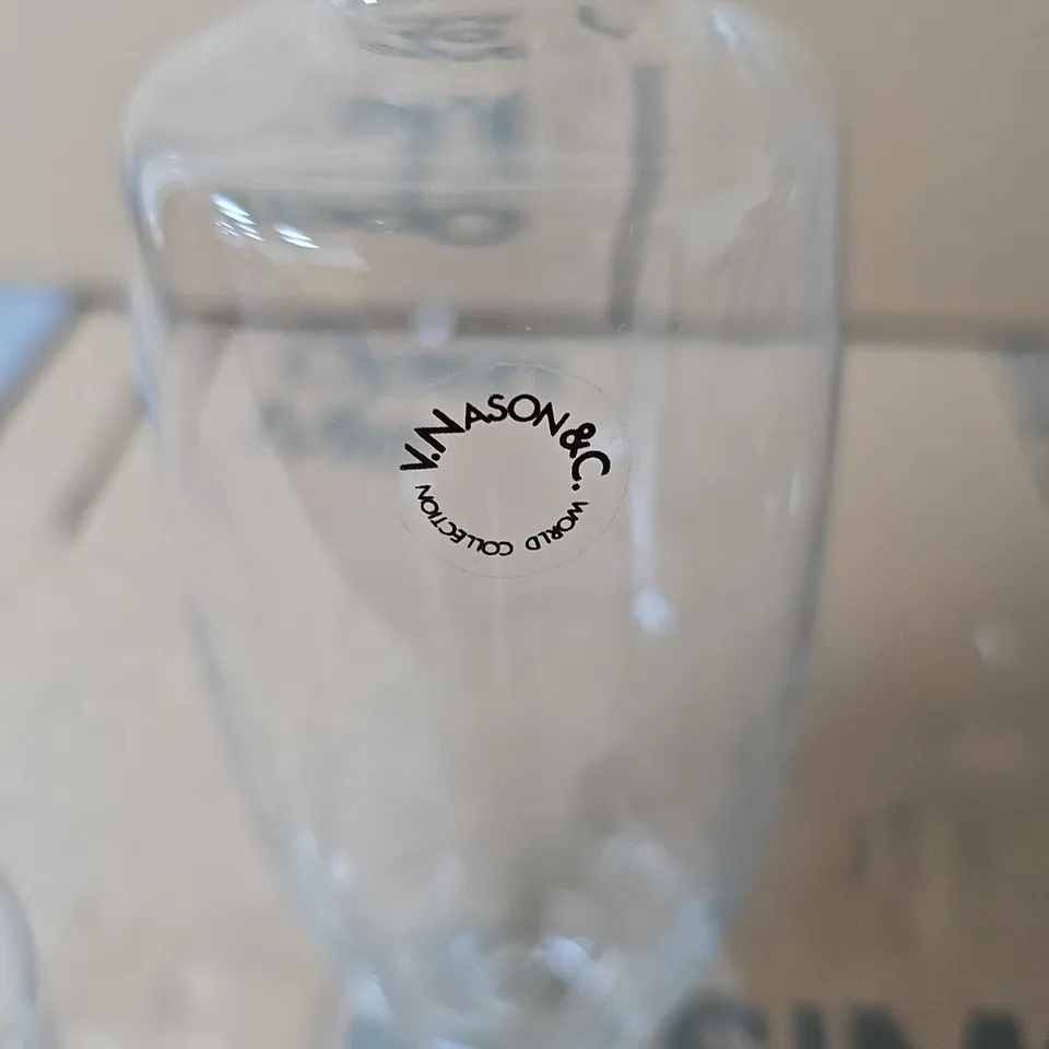 MASON & CO WORLD COLLECTION GLASS DECANTER  AND SMALL GLASS