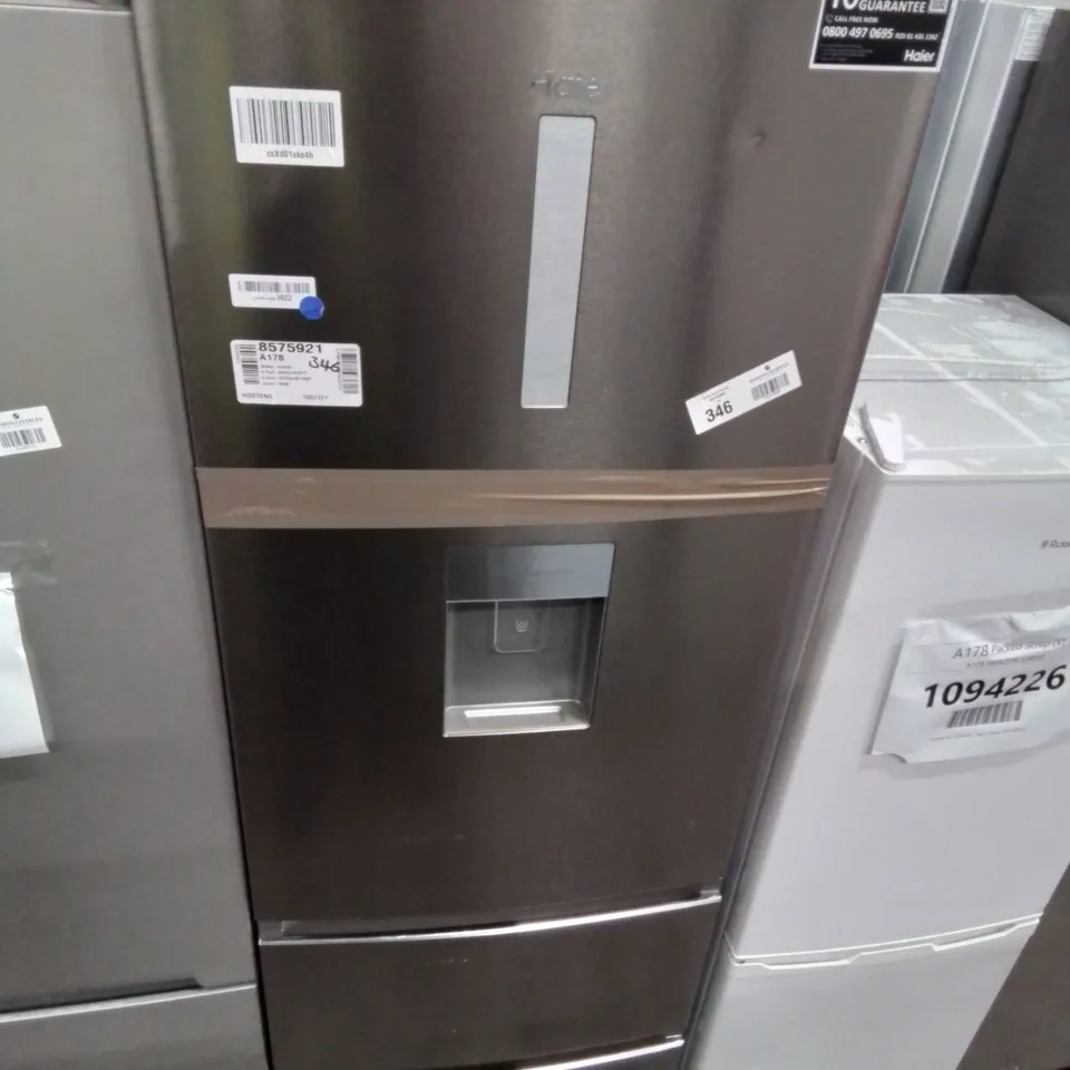 HAIER HTR3619FWMP 345 LITRE 70/30 FREESTANDING FRIDGE FREEZER WITH MYZONE DRAWER - STAINLESS STEEL