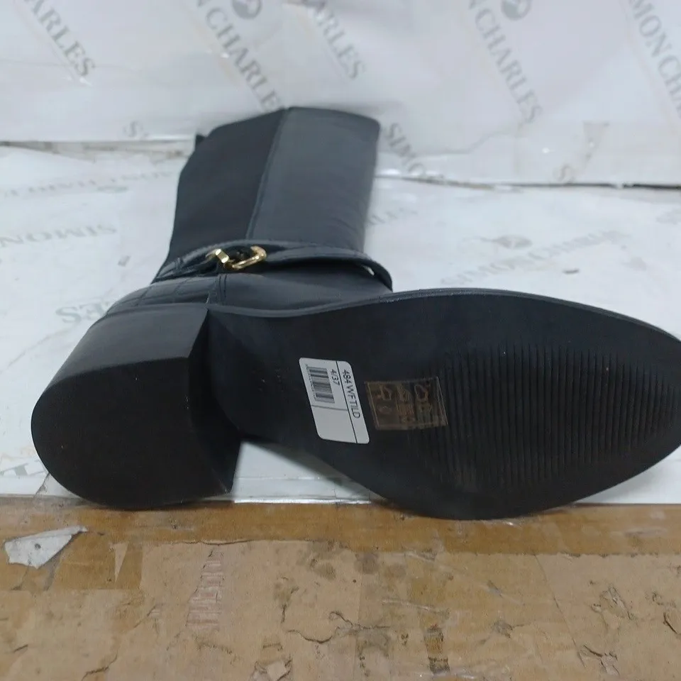 DUNE LONDON BLACK LEATHER STRAP DETAIL HIGH LEG BOOTS SIZE 4