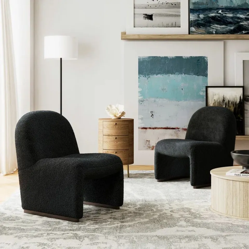 BOXED LORENZ MID-CENTURY SIDE CHAIR WITH HARDWOOD LEGS - BLACK