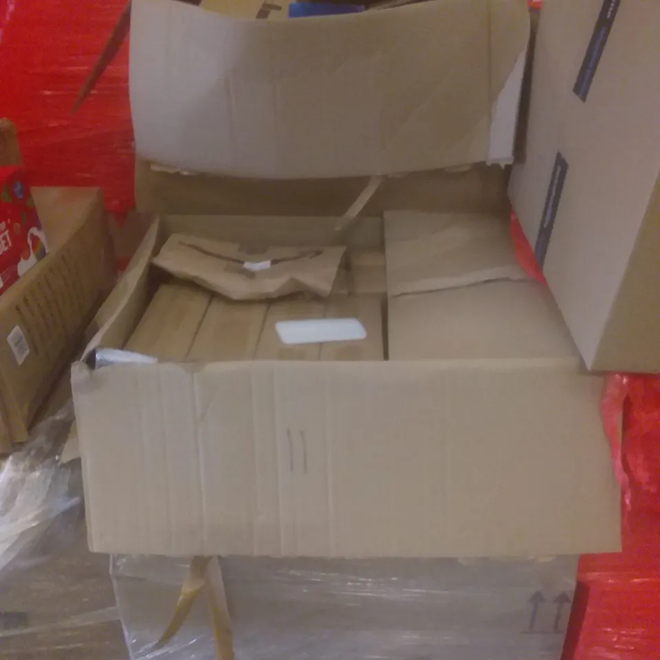 PALLET OF ASSORTED ITEMS INCLUDING VACUUM CUP, MONEY SAFE, POWDER GLOVES, FIDGET BOX, 10 PANT HANGERS