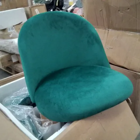 BOXED SET OF 2 DESIGNER GREEN VELVET CHAIRS, WOOD COLOURED LEGS (1 BOX)