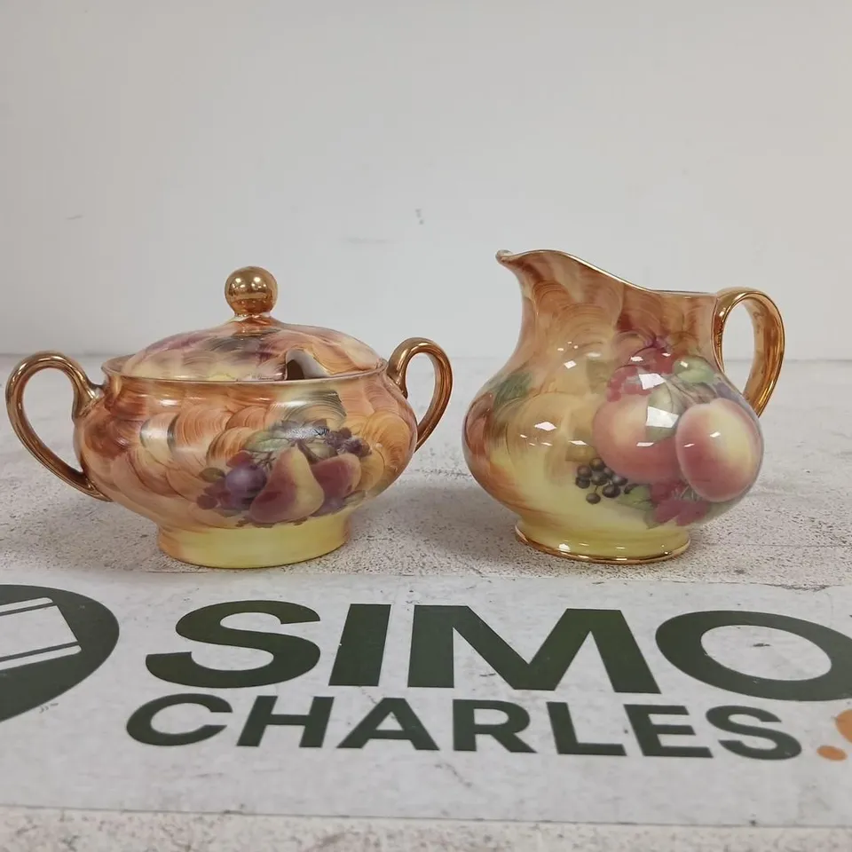 KIRSTY JAYNE CHINA HAND-PAINTED FRUIT PATTERN SUGAR POT WITH LID & CREAMER – FINE BONE CHINA