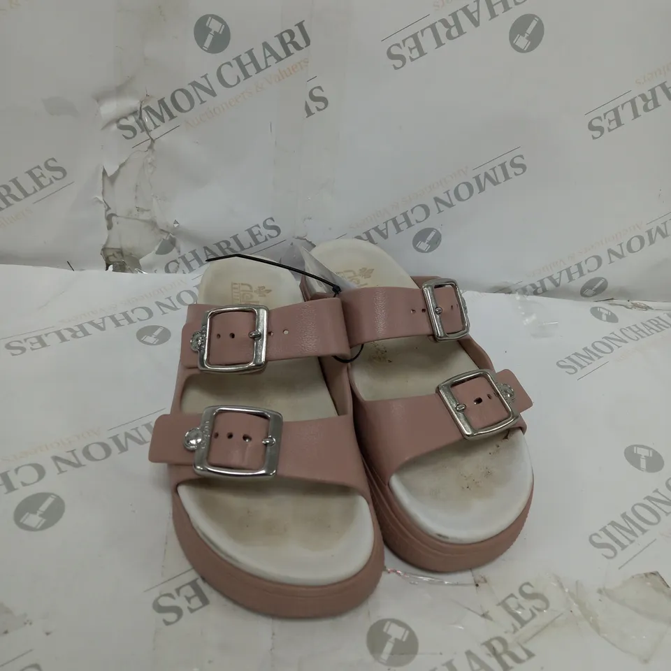 BOXED PAIR OF RIEKER DOUBLE STRAP SANDALS IN PINK SIZE 5