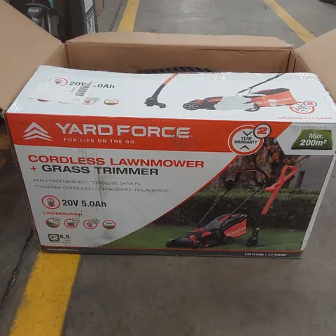 BOXED YARD FORCE CORDLESS LAWNMOWER + GRASS TRIMMER (1 BOX)