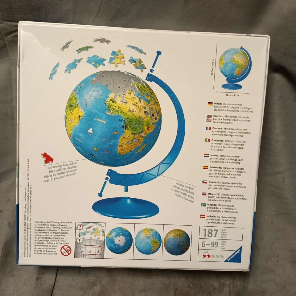 RAVENSBURGER 3D PUZZLE GLOBE WITH ROTATING STAND – 180-PIECE PUZZLE