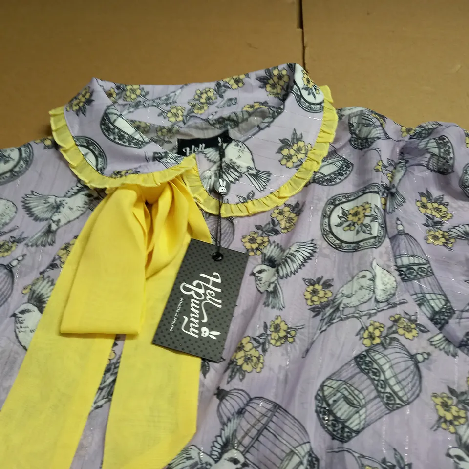 LOT OF 4 HELL BUNNY PURPLE BIRD AND CAGE THEMED SHIRTS - VARIOUS SIZES