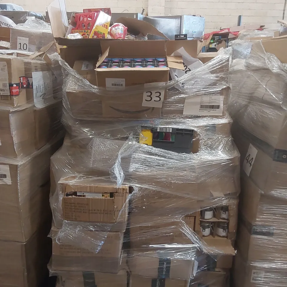 PALLET TO CONTAINING A VERY LARGE QUANTITY OF ASSORTED ITEMS INCLUDING: DUNLOP KINESIOLOGY TAPE, GLASS JARS, SHAPE SORTER BUS TOY, JUICER FRUIT PRESSERS ECT
