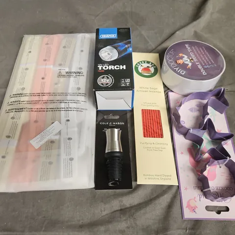 APPROXIMATELY 10 ASSORTED HOUSEHOLD ITEMS TOO INCLUDE DRAPER TORCH , DUCT TAPE , ETC 