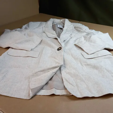 DOROTHY PERKINS NEUTRAL LONGLINE LINEN BOYFIREND JACKET - SIZE 10 PETITE