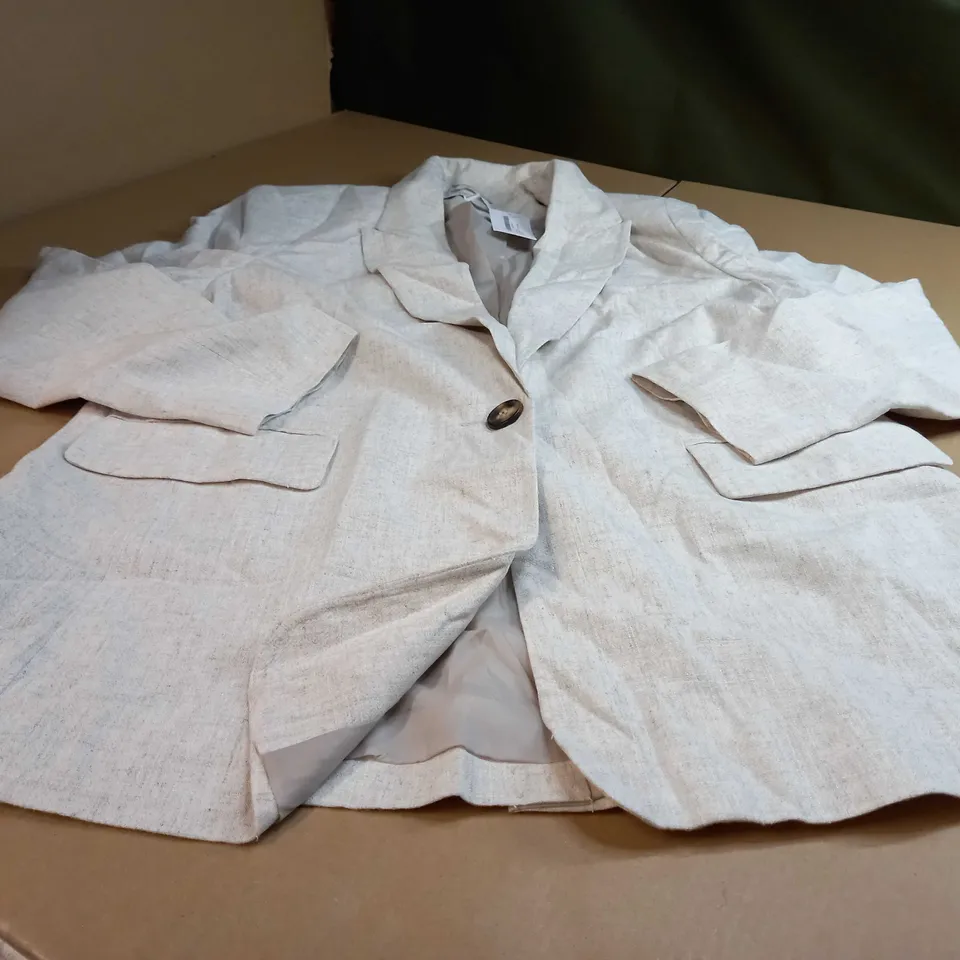 DOROTHY PERKINS NEUTRAL LONGLINE LINEN BOYFIREND JACKET - SIZE 10 PETITE