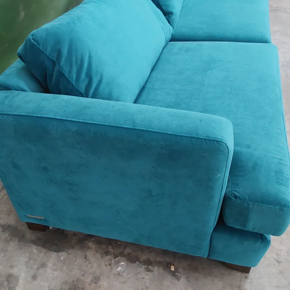 QUALITY BRITISH MADE LOUNGE Co FOUR SEATER SOFA TURQUOISE PLUSH FABRIC 