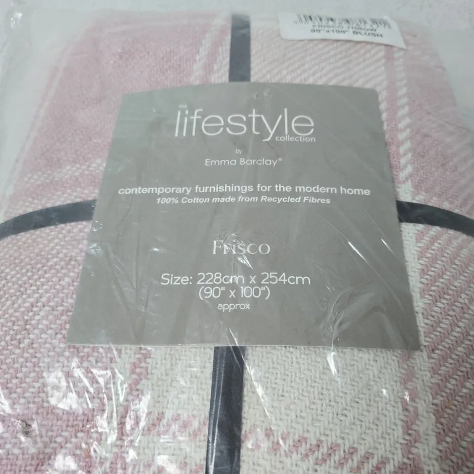 Lifestyle Collection by Emma Barclay Throw – Pink Plaid, 228 cm x 254 cm (90 x 100 in) – 100% Cotton from Recycled Fibres
