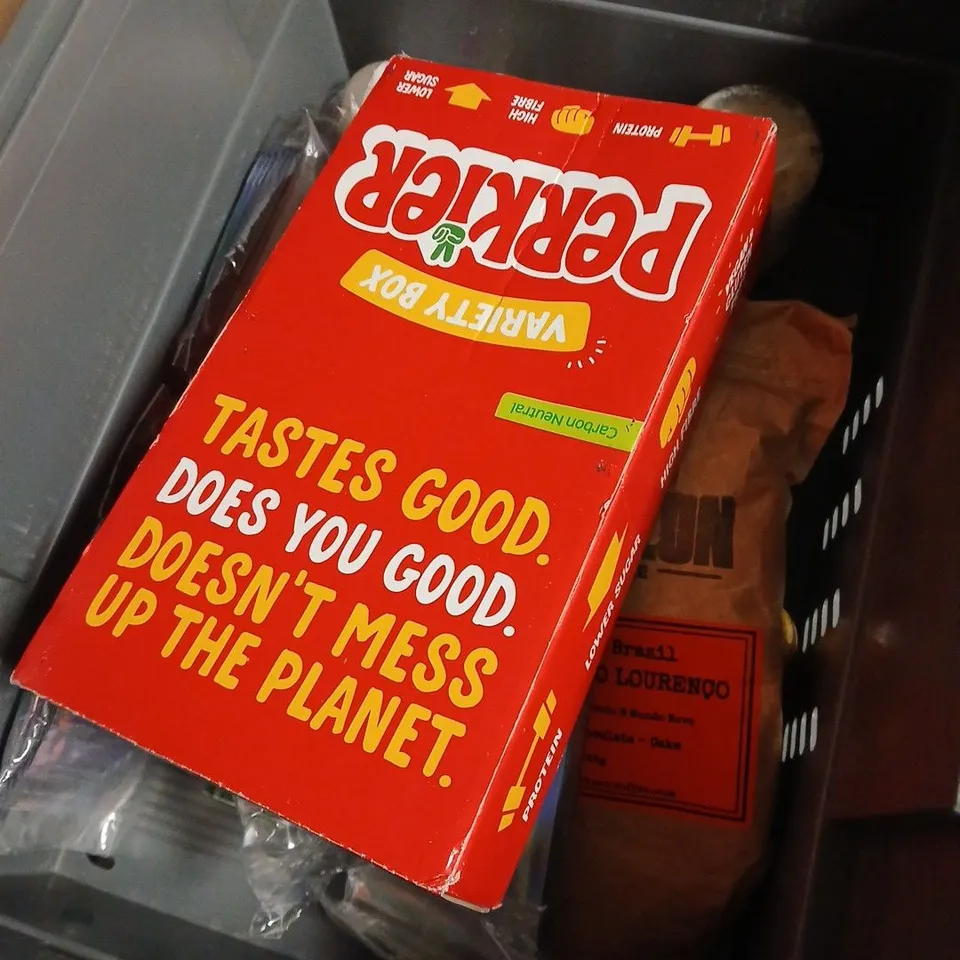 APPROXIMATELY 12 ASSORTED FOOD ITEMS INCLUDING LINDT CHOCOLATES , HAZELNUT TRUFFLES AND RAVE COFFEE