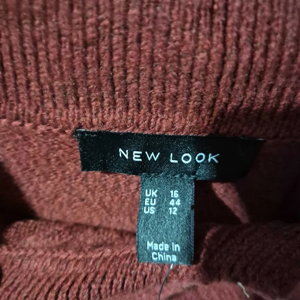 NEW LOOK WOMEN'S BURGUNDY CABLE-KNIT POLO COLLAR JUMPER, UK 16 (EU 44)