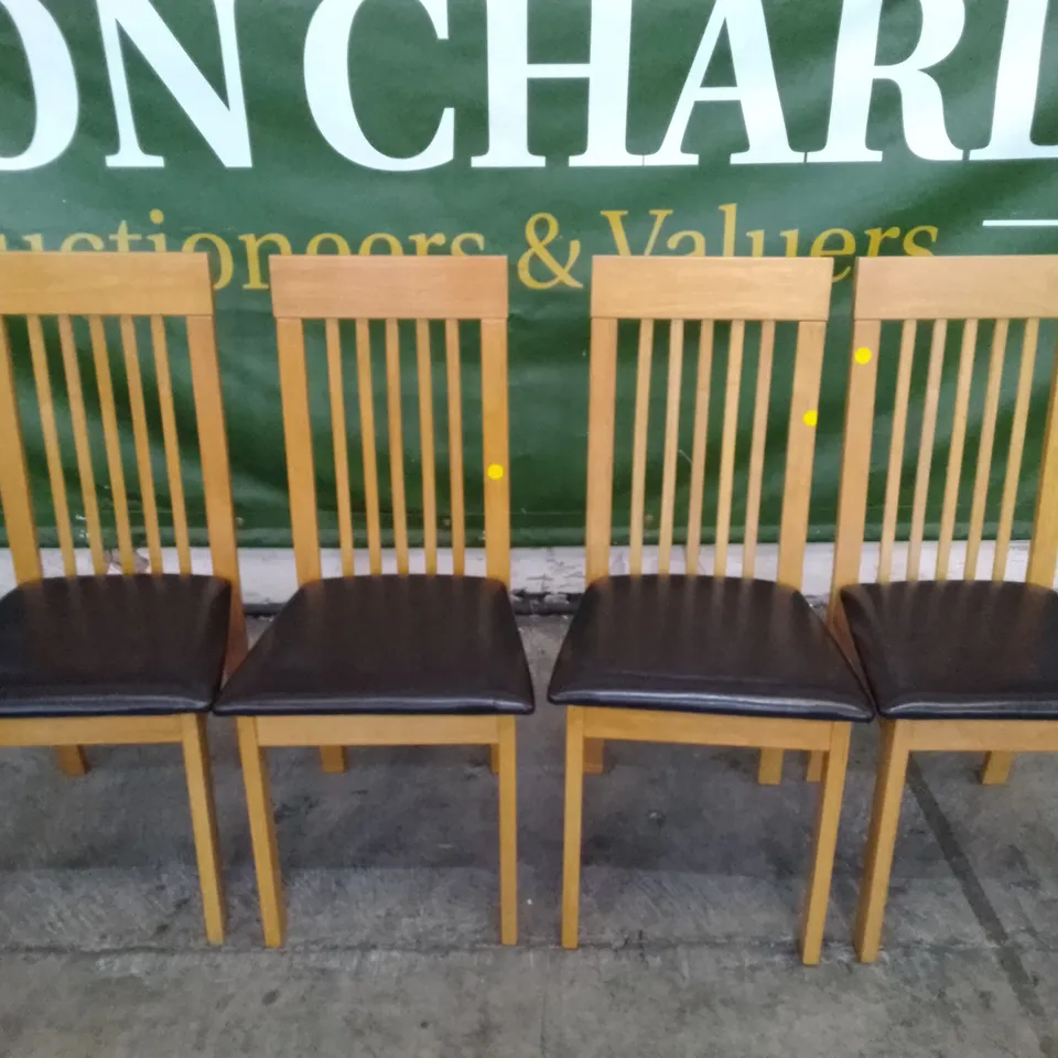 SET OF 4 NEW OXFORD OAK DINING CHAIRS (BLACK LEATHER SEAT PAD)