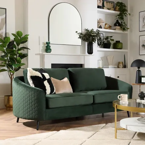 BOXED MAE 3 SEATER CURVED SOFA, MOSS GREEN CLASSIC VELVET