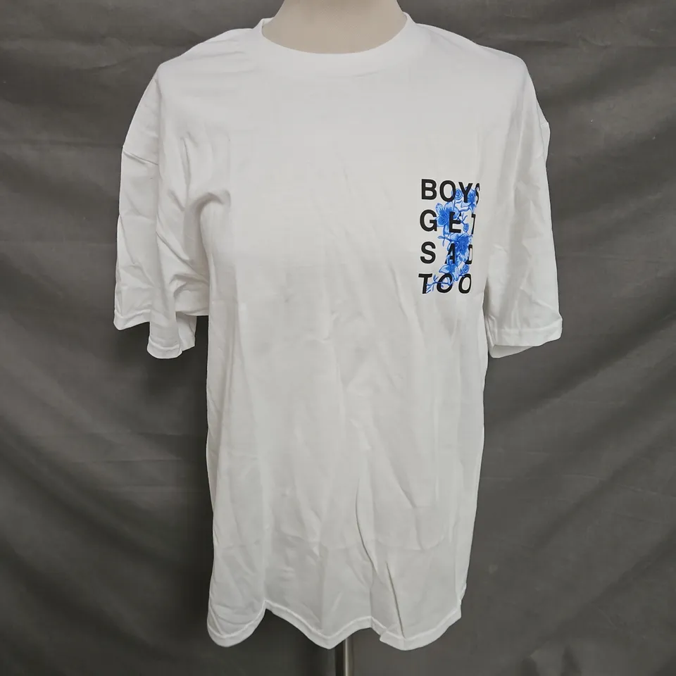 BOYS GET SAD TOO BACK GRAPHIC TEE IN WHITE SIZE L