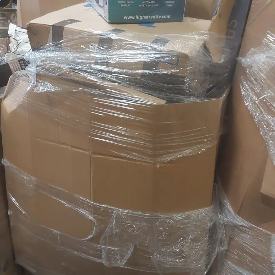 PALLET CONTAINING A VERY LARGE QUANTITY OF ASSORTED CONSUMER PRODUCTS INCLUDING: HEATED CLOTHES AIRER, SMART AIR ALL SEASON FAN, BOSCH LAWNMOWER ECT