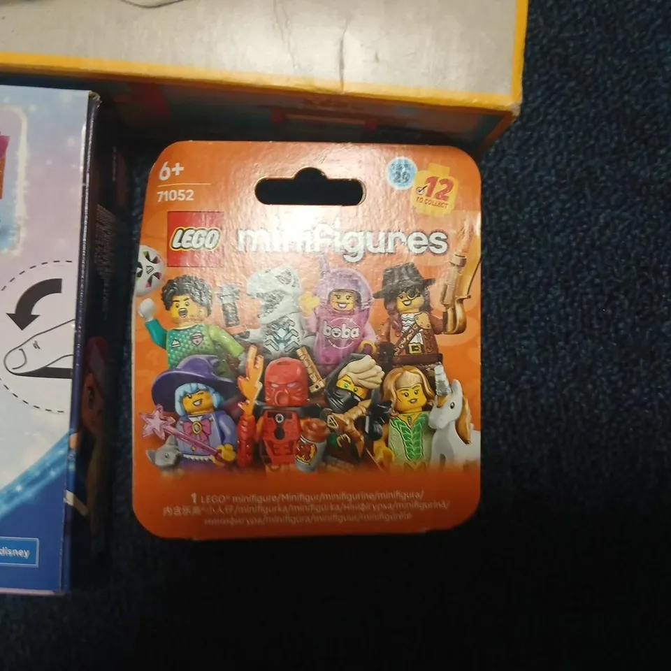THREE ASSORTED LEGO PRODUCTS TO INCLUDE; 6369 LEGOLAND BOX, LEGO DISNEY FROZEN MINI-FIGURES BOX, AND LEGO MINIFIGURES 71052 PACK