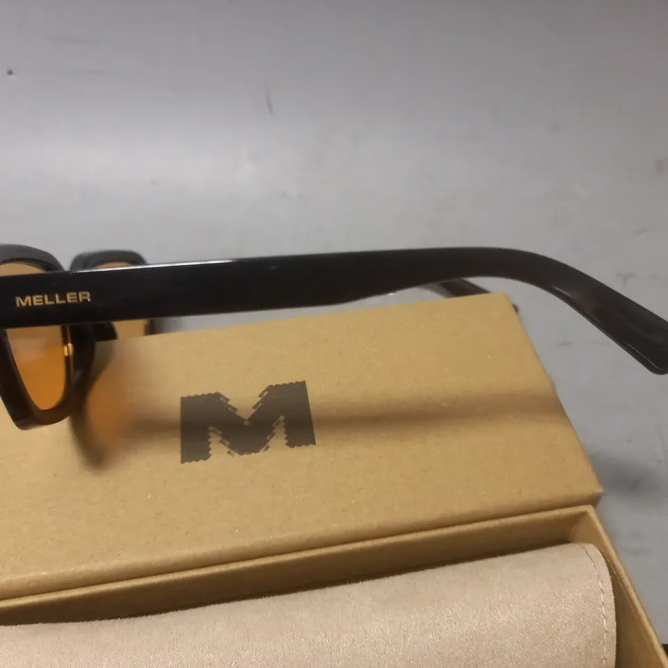 BOXED PAIR OF MELLER BLACK FRAMED GLASSES WITH ORANGE LENS - AD3-TUTORANGE