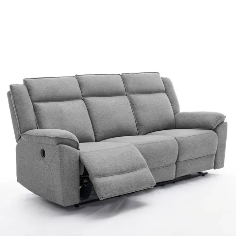 BOXED 3 SEATER ELECTRIC FABRIC RECLINER SOFA - GREY (1 BOX)