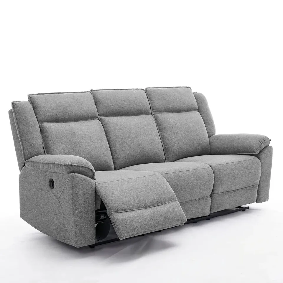 BOXED 3 SEATER ELECTRIC FABRIC RECLINER SOFA - GREY (1 BOX)