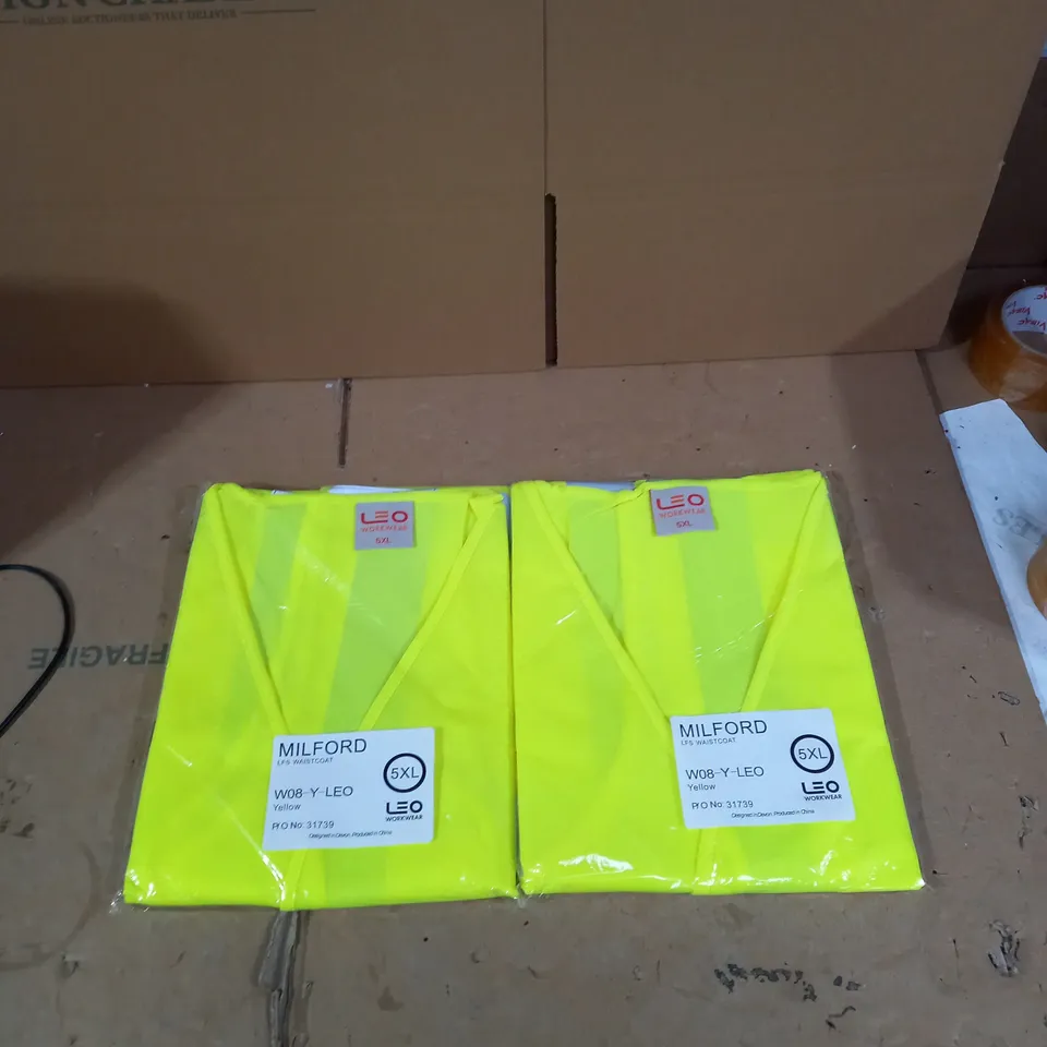 BOX OF LEO WORKWEAR LFS HI-VIS VESTS IN YELLOW SIZE 5XL