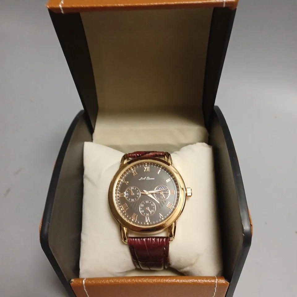 MENS LA BANUS WATCH – GOLD COLOUR CASE – LEATHER STRAP