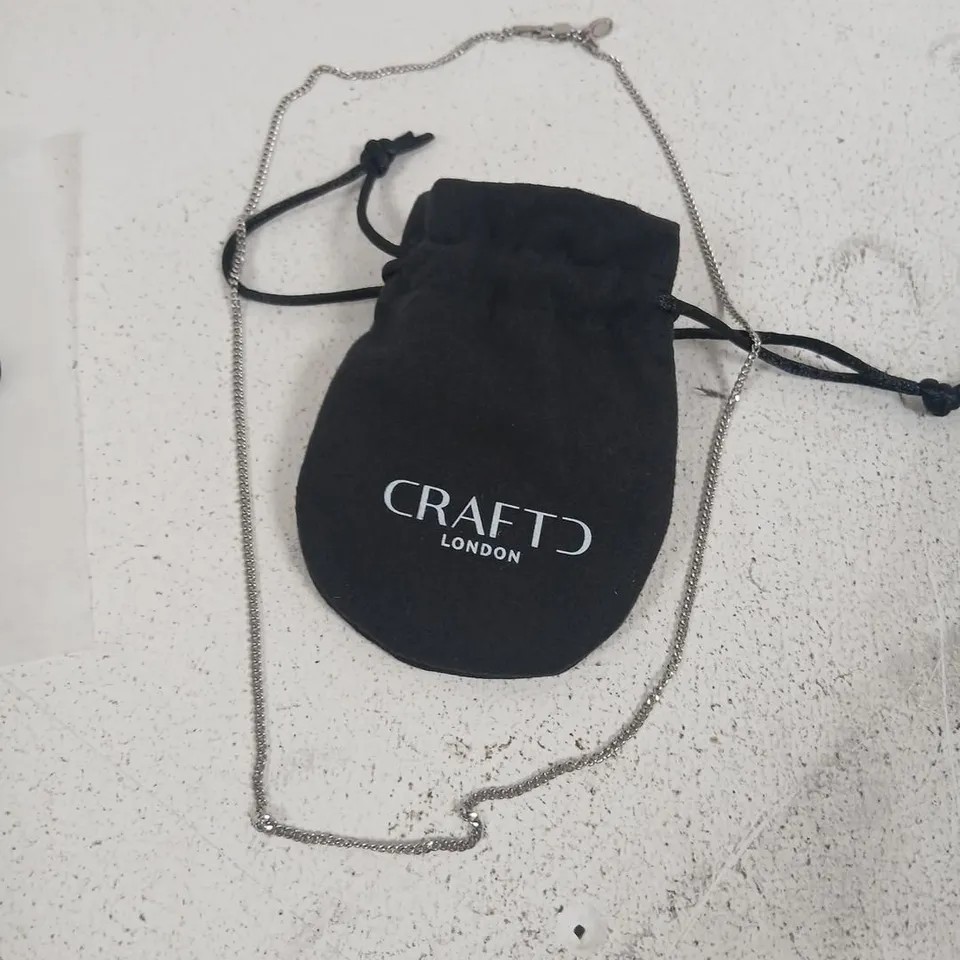 CRAFTD LONDON NECKLACE - SILVER-TONE CHAIN WITH BLACK DRAWSTRING POUCH