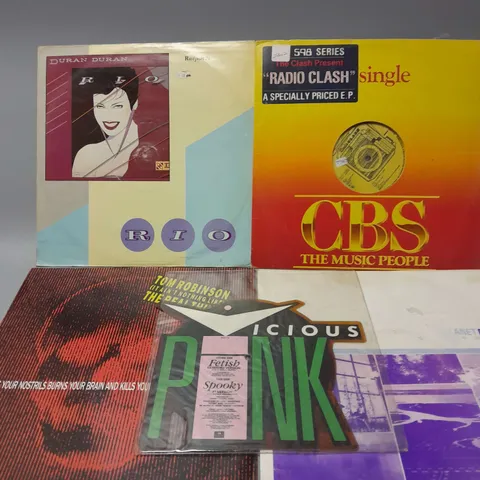 10 ASSORTED VINYL RECORDS TO INCLUDE VICIOUS PINK TEA STAINED SHAPED VINYL, DURAN DURAN PLANET EARTH NIGHT VERSION, DURAN DRUAN RIO, ETC