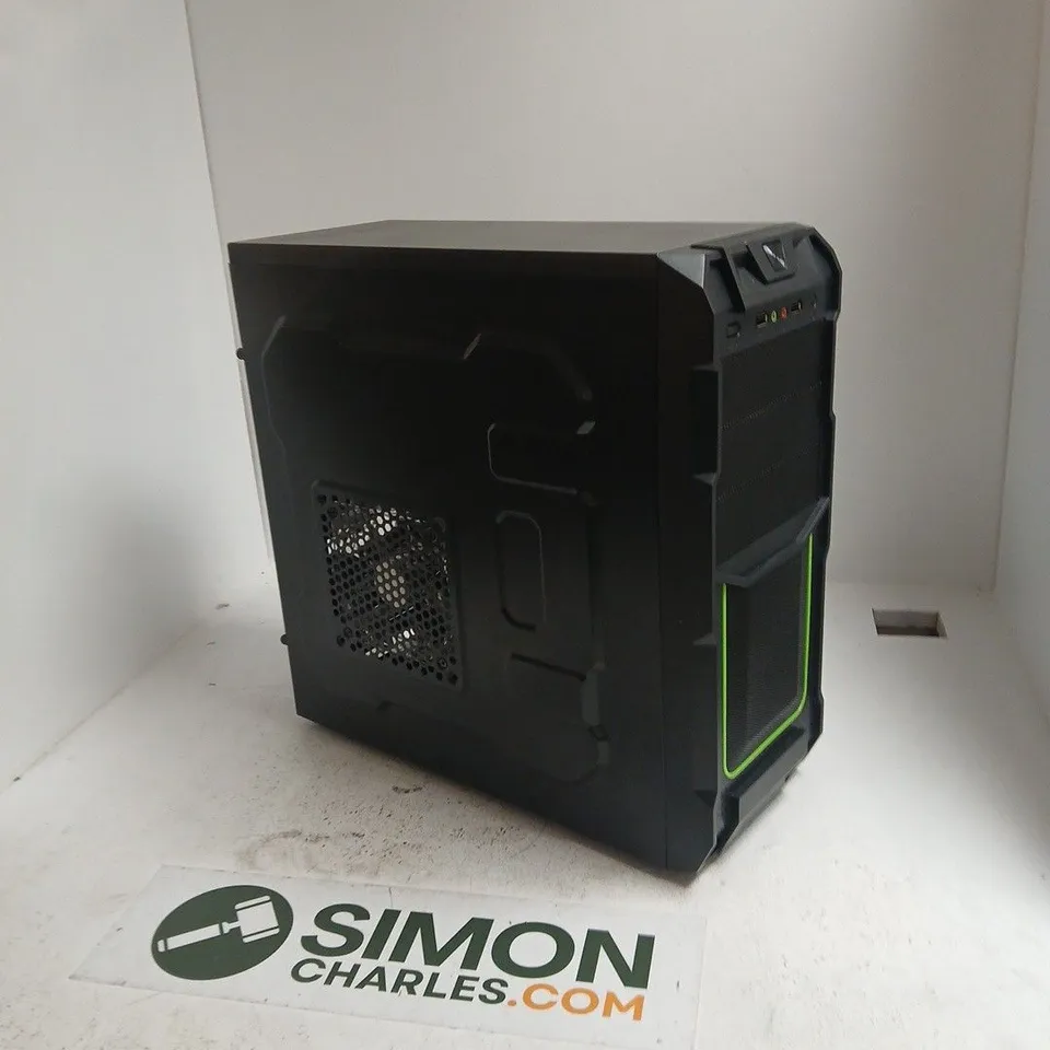 BLACK GAMING DESKTOP PC TOWER CASE WITH NEON GREEN TRIM