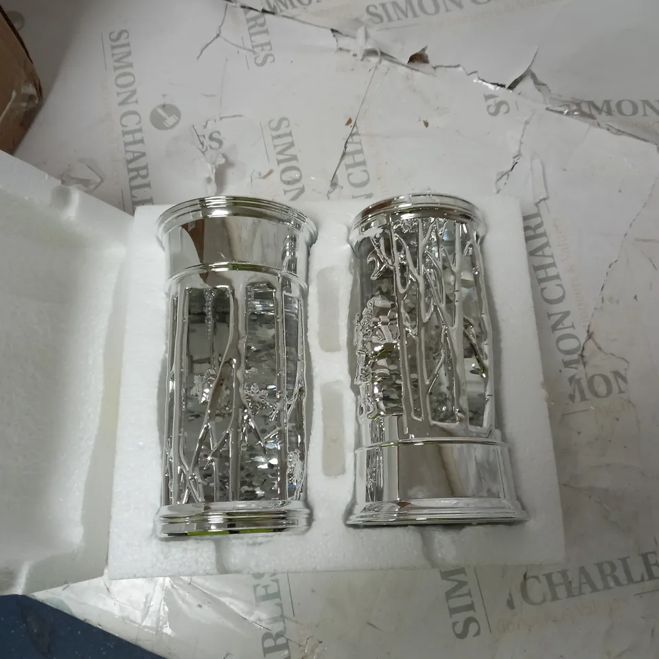 BOXED HOME REFLECTIONS SET OF PRELIT SWIRLING GLITTER SCENIC PILLARS - SILVER