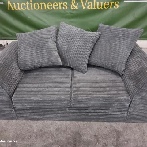 DESIGNER TWO SEATER SOFA WITH SCATTER CUSHIONS GREY JUMBO CHORD
