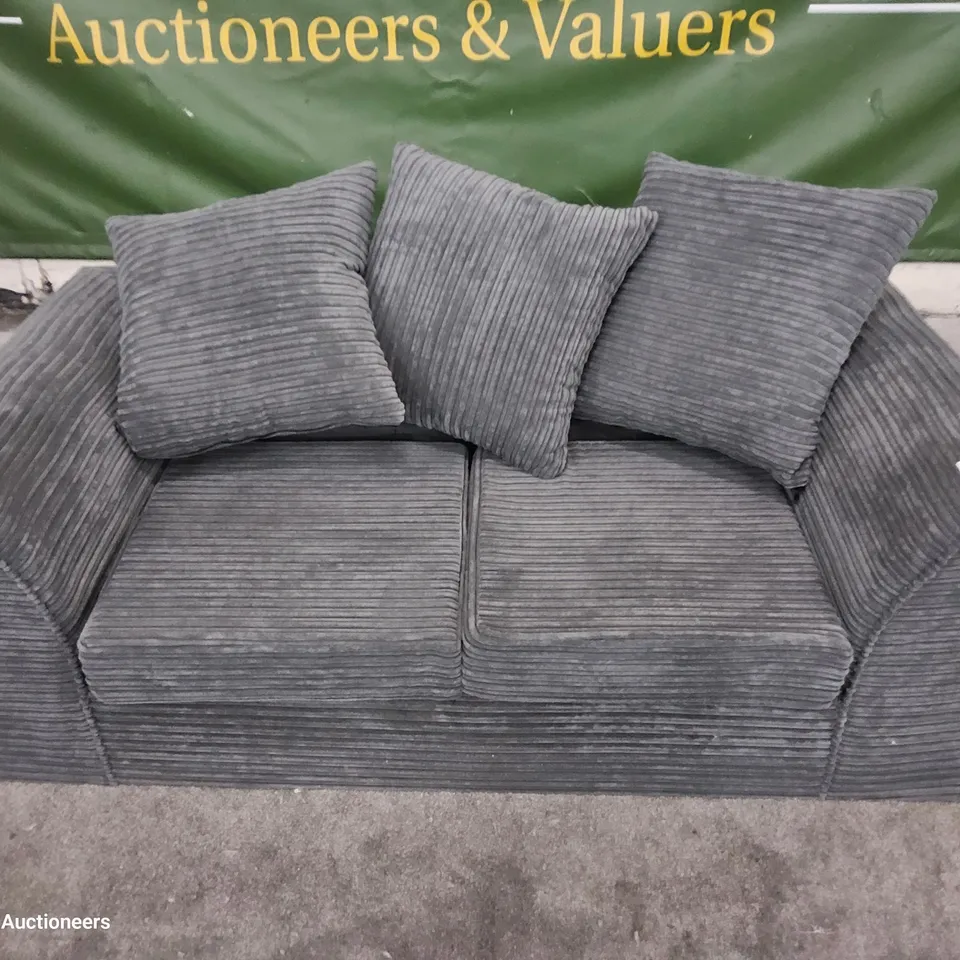 DESIGNER TWO SEATER SOFA WITH SCATTER CUSHIONS GREY JUMBO CHORD
