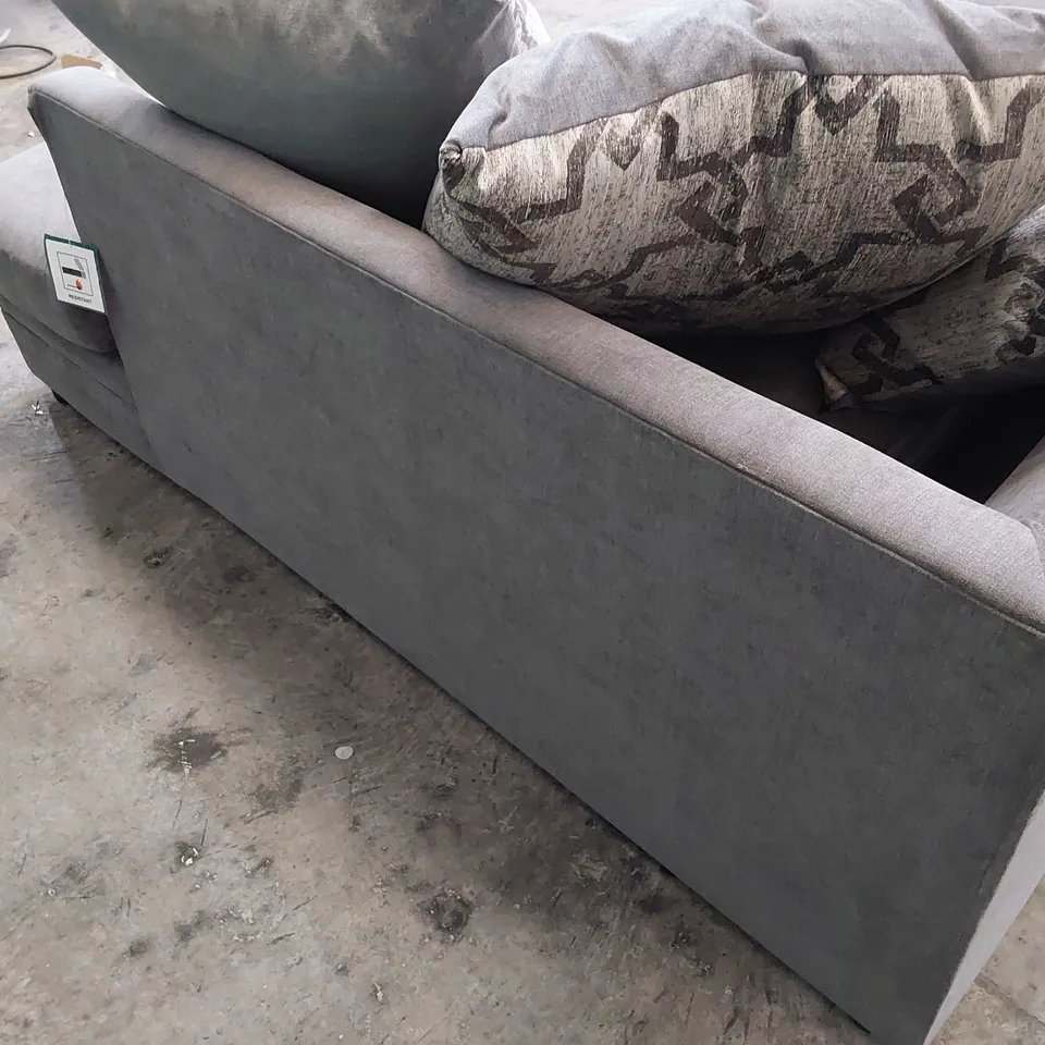 DESIGNER BETZ CHAISE SOFA WITH SCATTER CUSHIONS GREY FABRIC