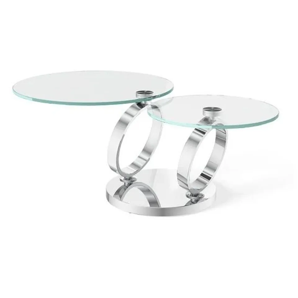 BOXED DONATELLA MAGIC RING SWJVEL GLASS COFFEE TABKE WITH STEEL BASE (3 BOXES)