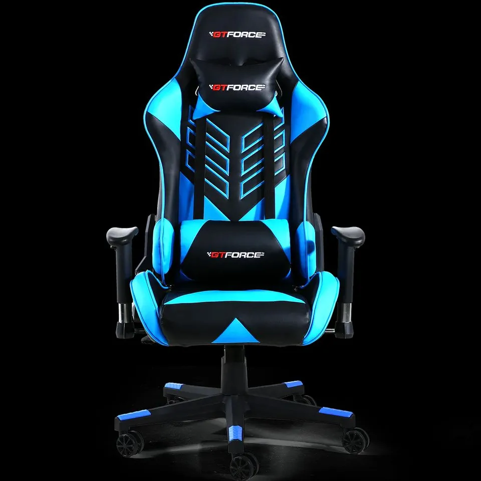 BOXED DESIGNER GT FORCE PRO ST LEATHER RACING SPORTS OFFICE CHAIR IN BLACK & BLUE