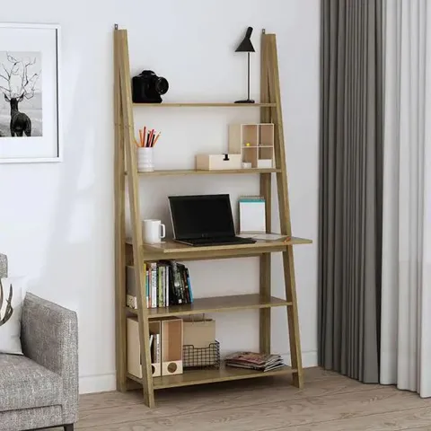 BOXED LPD HOME TIVA LADDER DESK SHELVING UNIT - OAK (1 BOX)