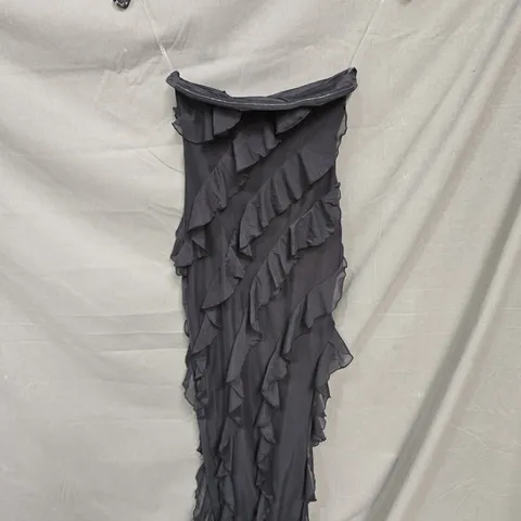 OH POLLY NEVALI BANDEAU RUFFLE DETAIL MAXI DRESS IN BLACK SIZE 4