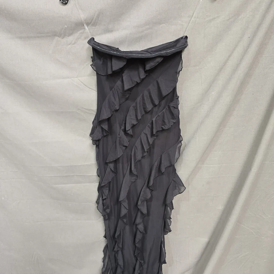 OH POLLY NEVALI BANDEAU RUFFLE DETAIL MAXI DRESS IN BLACK SIZE 4
