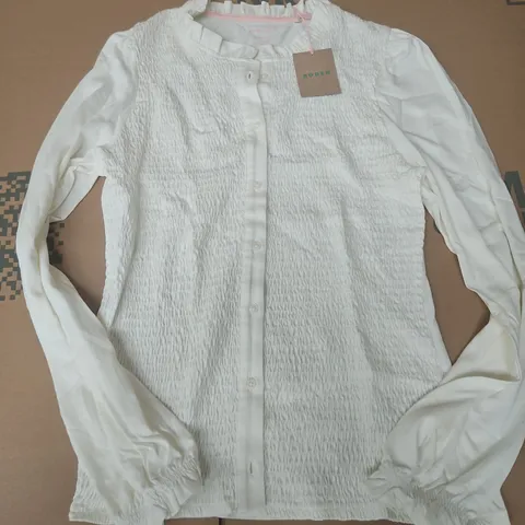 BODEN SUPERSOFT SMOCKED BUTTON TOP IN IVORY - UK 12