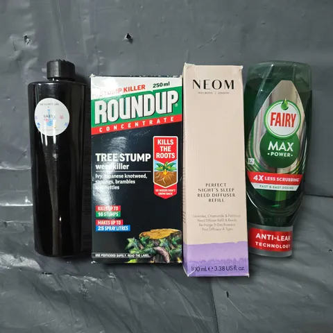 APPROXIMATELY 13 ASSORTED ITEMS TO INCLUDE - FAIRY MAX POWER LIQUID , NEOM PERFECT REED DIFFUSER REFILL , TREE STUMP WEED KILLER ETC